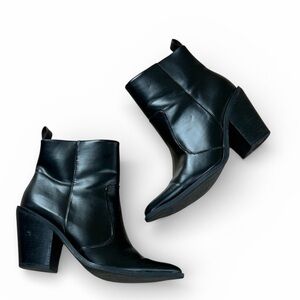 ASOS Black Western Cowboy Ankle Boots Pointed Toe Block Heel Size 8